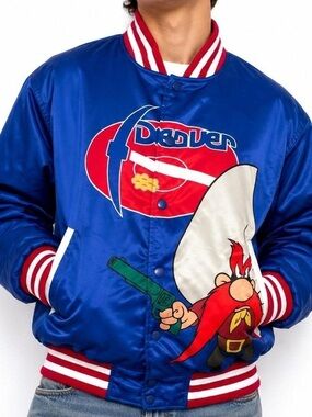 Headgear Classics Denver Looney Tunes Yosemite Sam Blue Satin Bomber  Jacket 2XL